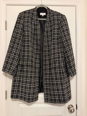 Calvin Klein Black & White Tweed with Gold Sparkle Open Front Blazer